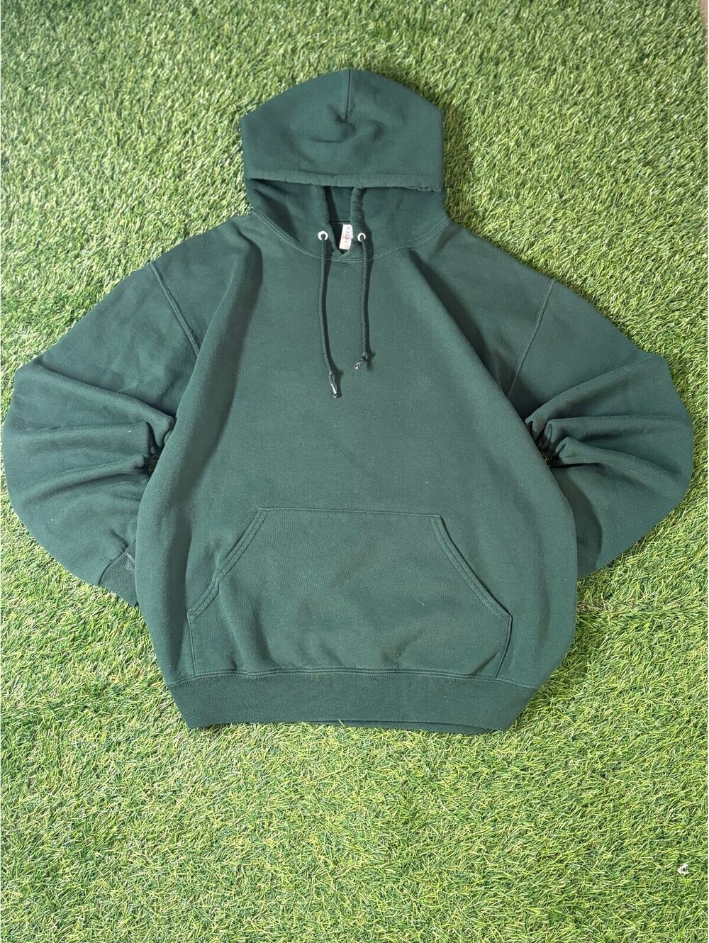 Vintage Blank Jerzees Hoodie Dark Green Cotton Blend Mens Size M